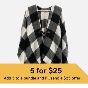 Summer & Rose, plaid blanket poncho with toggle button.